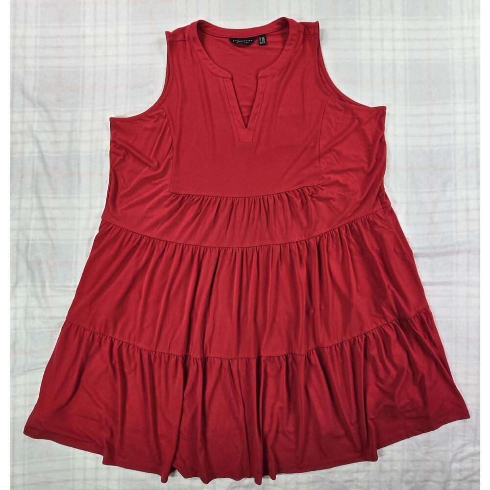 Susan Graver Everyday Liquid Knit Sleeveless Tiered Dress Red 2XP Plus Petite